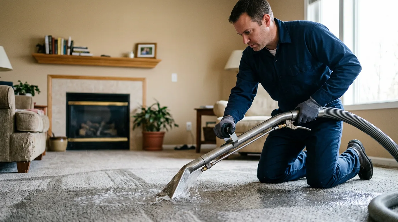 Water damage restoration technician working near Hague, NY